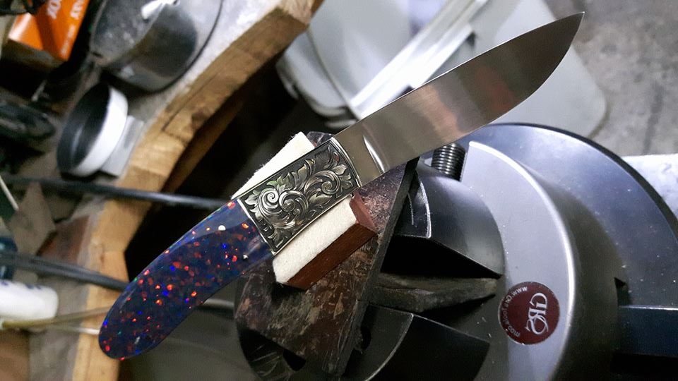 Knife with Synthetic Impregnated Opal - Type 1